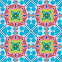 A colorful pattern with radial symmetry with a blue background